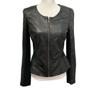 Hinge Black Leather Cutout Sleeve Moto Jacket Women's Size S